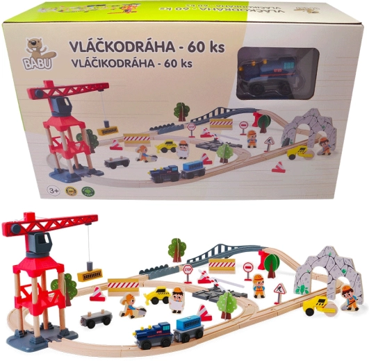 Babu wooden train set with crane