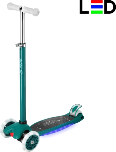 Vaikiškas triratis paspirtukas su LED NILS Fun HLB1310 – žalias