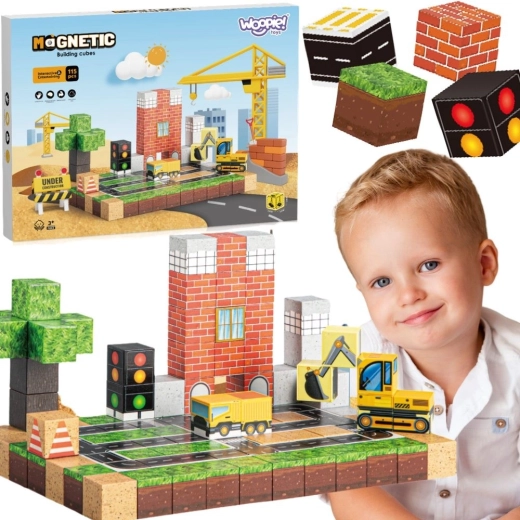 Woopie magnetinės konstrukcinės kaladėlės – statybvietė 115 dalių