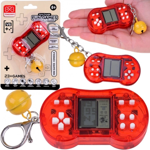 Mini žaidimų raktų pakabukas su retro žaidimais ir varpeliu