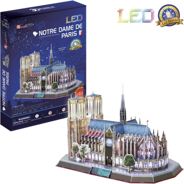 Šviečianti 3D dėlionė Notre-Dame katedra, 149 dalių