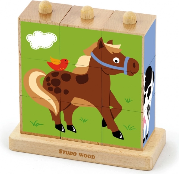 Wooden blocks – farm animals, 9 pcs