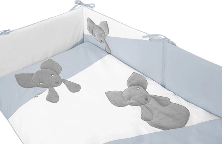 Complete crib set in soft blue