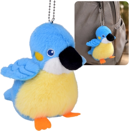 Plush bird Felek blue with squeaker and chain 13 cm - 1 piece