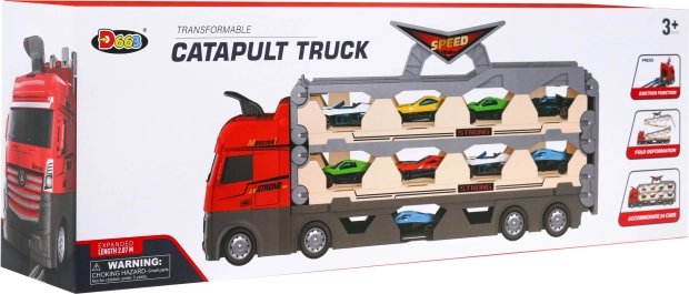 3 viename rinkinys – sunkvežimis su platforma ir katapulta automobiliukams, 3+