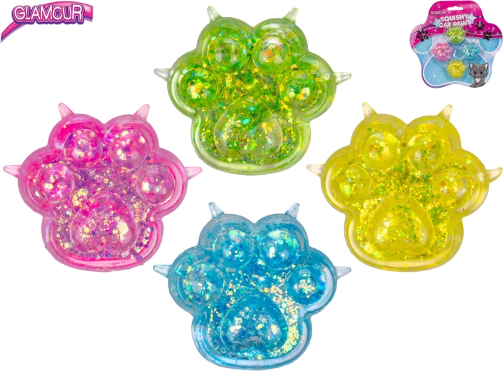 Glamour mini stretchy hair elastics with cat paw print motif Sugar (4 pcs)