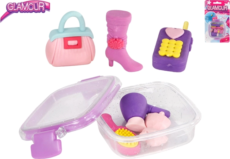 Glamour set of erasers shaped like fashion accessories