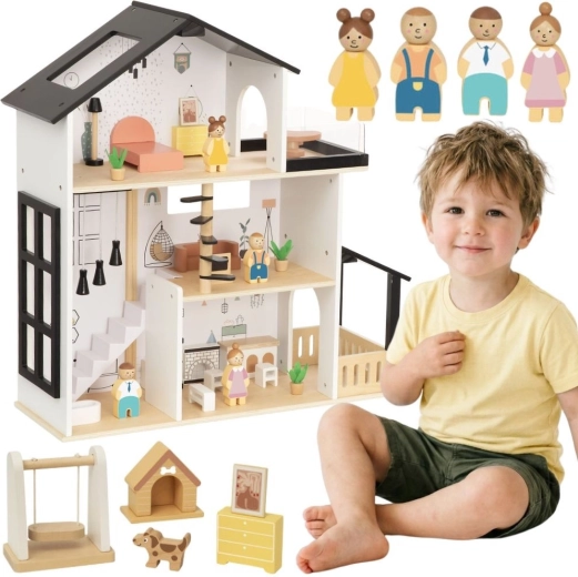 Tooky Toy wooden dollhouse residence with accessories (31 pieces)