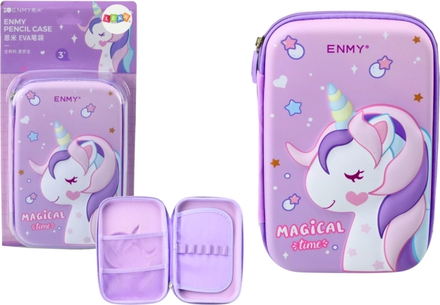 Large Purple 3D Unicorn Pencil Case, Fold-out 23 × 15 × 5 cm