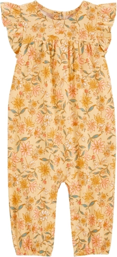 Footless romper with short sleeves yellow floral for a baby girl