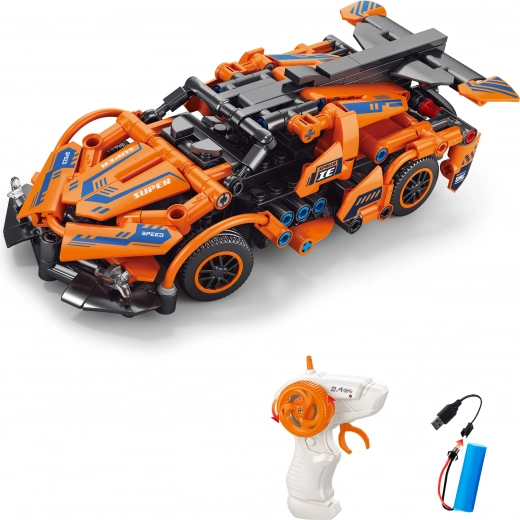 Konstruojamas oranžinis RC automobilis, 18,5 cm