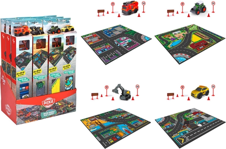 Žaidimų miestas – kilimėlis su automobiliuku DICKIE TOYS 70 × 80 cm