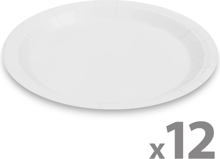 Baltų popierinių lėkštučių rinkinys, 23 cm, 12 vnt.