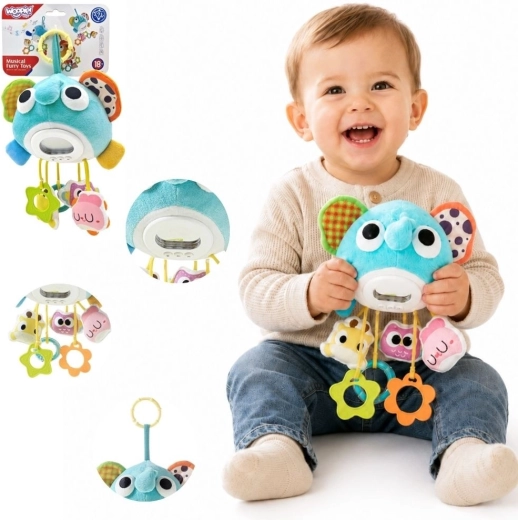 Woopie plush musical elephant with pendants and teethers