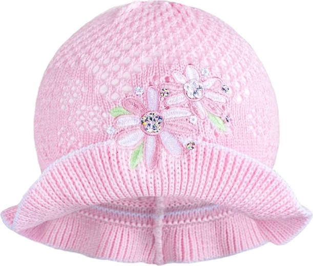 New Baby knitted hat, pink and white
