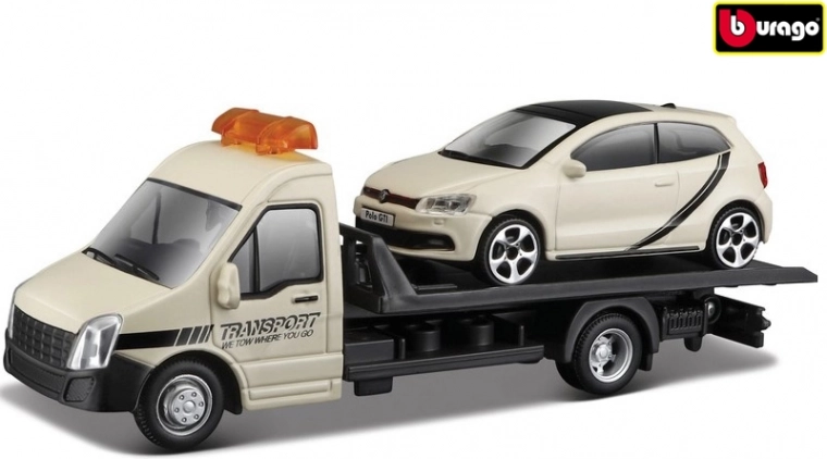 Bburago Street Fire transportavimo transporto priemonė su platforma ir VW Polo GTI Mk5 1:43
