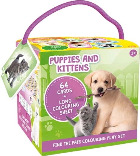 Travel memory game with coloring pages – puppies and kittens