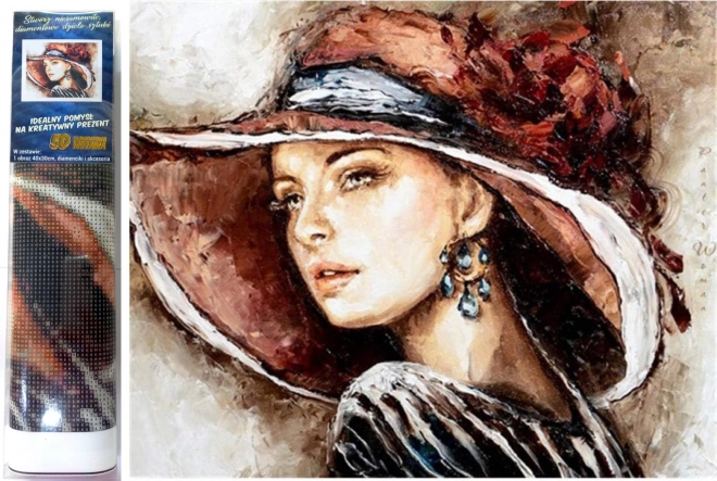 Deimantinė mozaika „Dama su skrybėle“ 30x40 cm