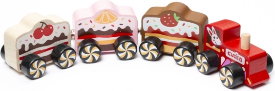 Medinis traukinukas su magnetais Cakes, 4 dalys, CUBIKA