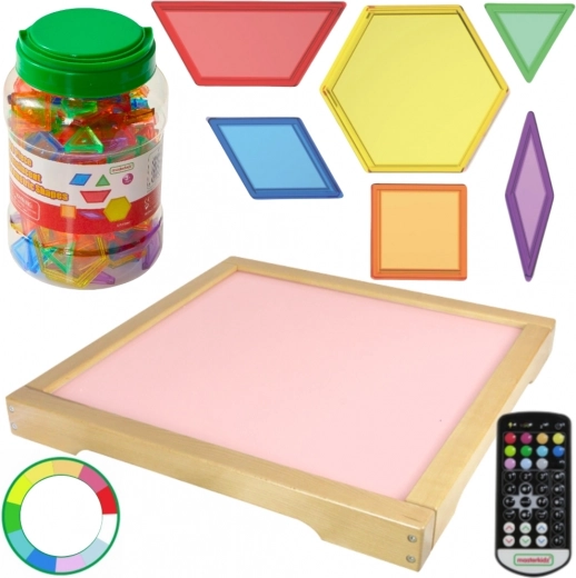 Šviečianti LED panelė Masterkidz su nuotolinio valdymo pulteliu ir Montessori kaladėlėmis 140 vnt.