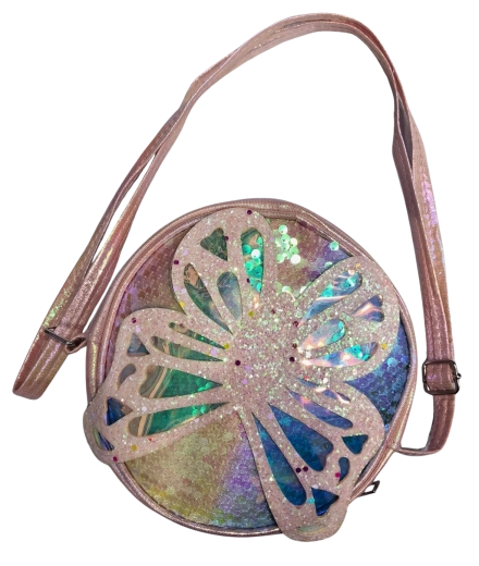 PINK kids' handbag with a glittery butterfly and sequins