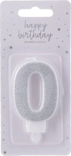 Tortinė žvakutė skaičius 0, sidabrinė, 7 cm