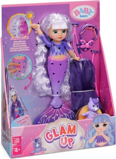BABY born jūrų fėja Aura Glam Up su spalvą keičiančiais plaukais