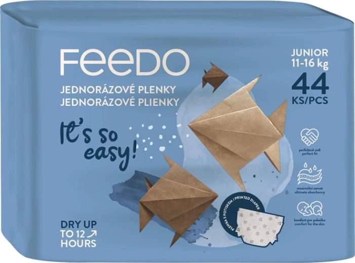 Feedo sauskelnės Junior 5 (11–16 kg) – vienkartinės vaikiškos sauskelnės, 44 vnt.