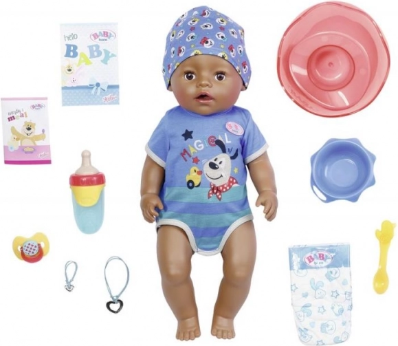 BABY born berniukas lėlė su stebuklingu čiulptuku, tamsios odos, 43 cm