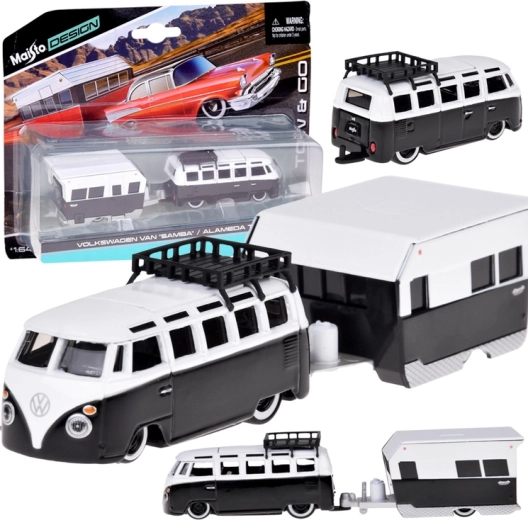 Maisto metalinis modelis VOLKSWAGEN Van Samba su karavanu 1:64