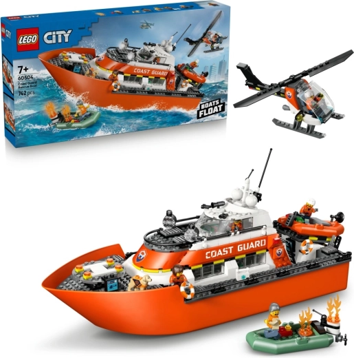 LEGO City pakrantės apsaugos gelbėjimo laivas ir sraigtasparnis