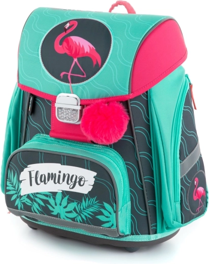 Premium mokyklinė kuprinė-dėžutė su flamingo motyvu