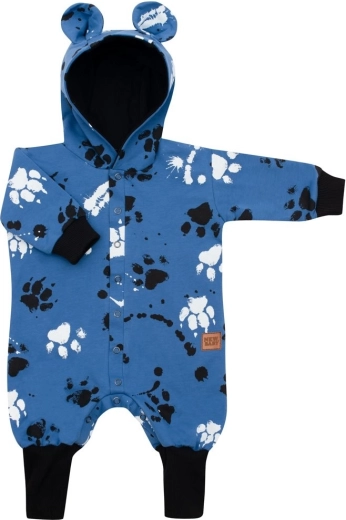 New Baby Paw blue cotton baby romper with hood and ears