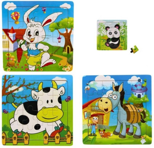 Medinė dėlionė su gyvūnėliais 15 × 15 cm, 16 dalių – 1 vnt.
