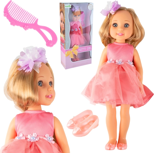 Lėlė Pretty Girl su rožine suknele 36 cm