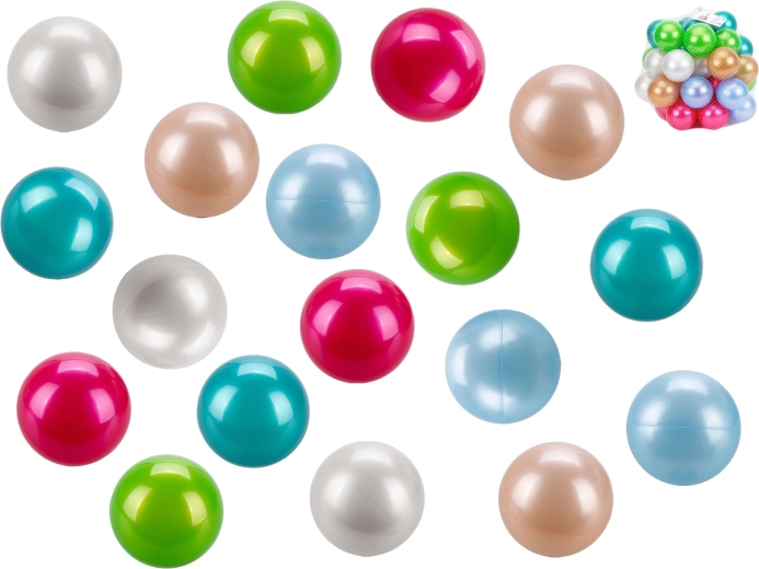 Perlamutriniai plastikiniai kamuoliukai žaidimų kampeliui 8 cm – 40 vnt. rinkinys