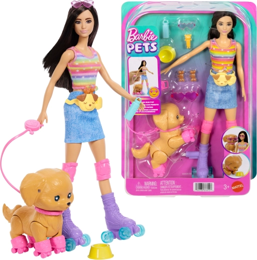 Barbie Pets – lėlė su riedučiais su šuniuku ir priedais