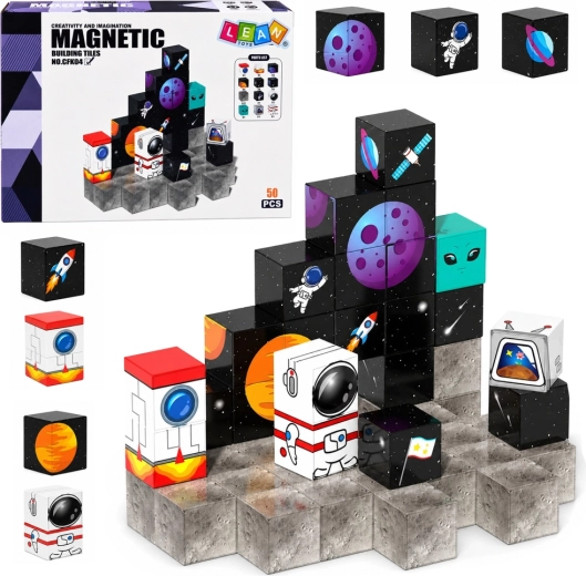 Magnetiniai kubeliai su kosmoso motyvu 3D (50 dalių)