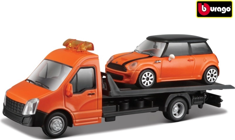 Transportavimo vilkikas su platforma ir MINI COOPER S 1:43 nuo Bburago Street Fire
