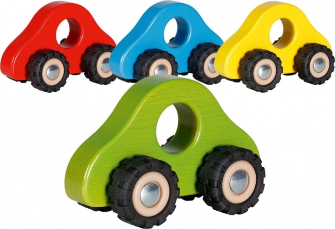 Medinis rankinis automobiliukas su guminiais ratukais