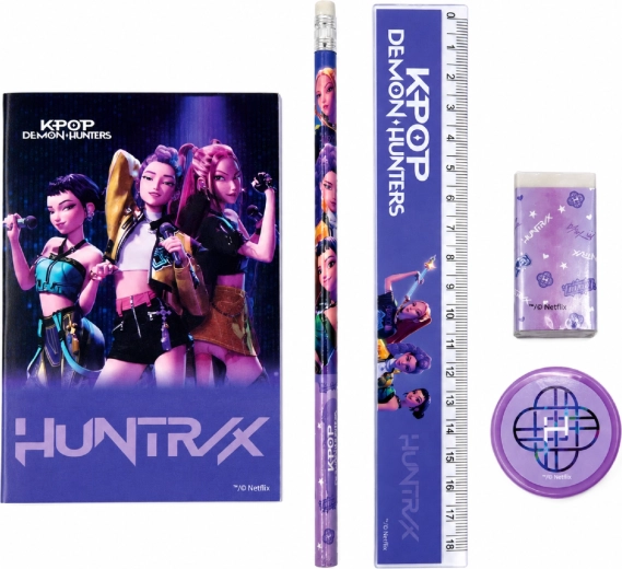 Penkių dalių mokyklinis rašymo rinkinys KPop Demon Hunters Huntrix – violetinis