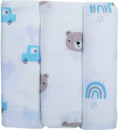 FreeON Bubaba muslino medžiaginiai vystyklai teddy 3 vnt.