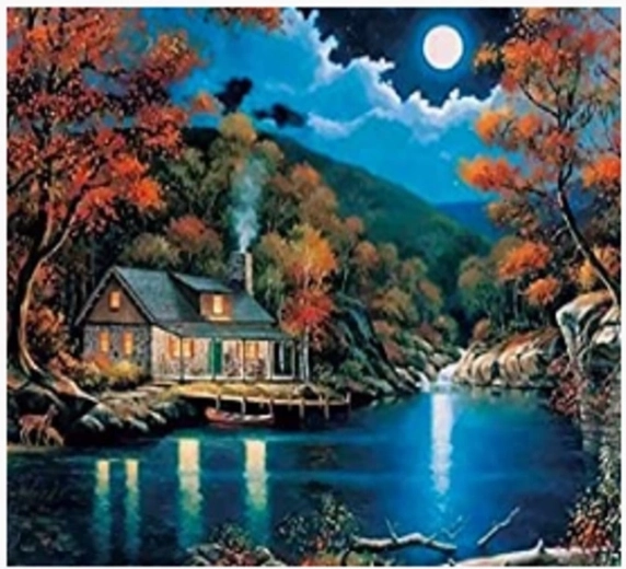 Norimpex Tapyba pagal skaičius Namas prie ežero naktį 40 × 50 cm