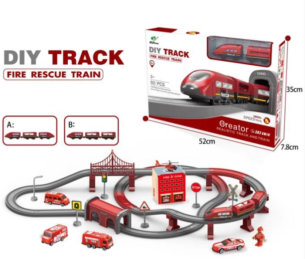 Train Track Set – Fire Station, 92 Pieces, Battery Powered