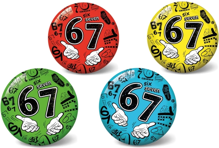 Pripučiamas kamuolys 23 cm – numeris 67, Six Seven motyvas, 4 spalvos