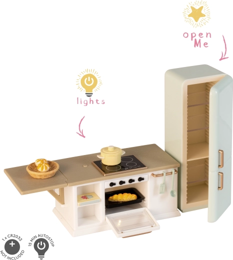 Kitchen island with refrigerator for the Lundby dollhouse