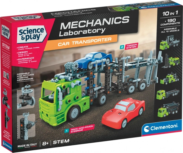 Clementoni Science & Play mechaninė laboratorija – automobilių transporteris 10 viename