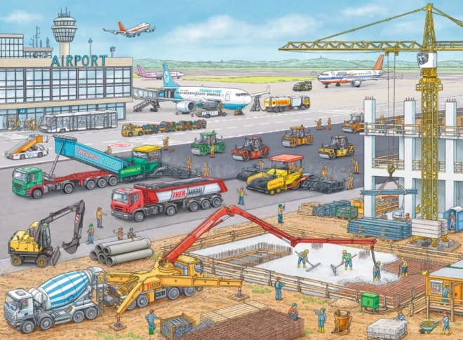 RAVENSBURGER vaikiška dėlionė „Statybvietė oro uoste“, 100 XXL detalių