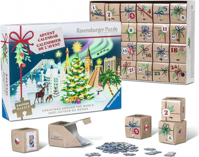 Advento kalendorius su dėlione RAVENSBURGER – Kalėdos visame pasaulyje, 24×54 dalių