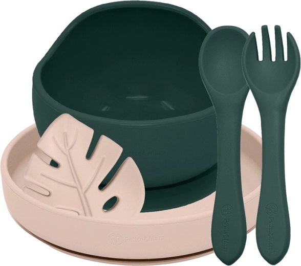 Petite&Mars silikoninis maitinimo rinkinys Take&Match misty green / desert sand 6m+ (4 vnt.)